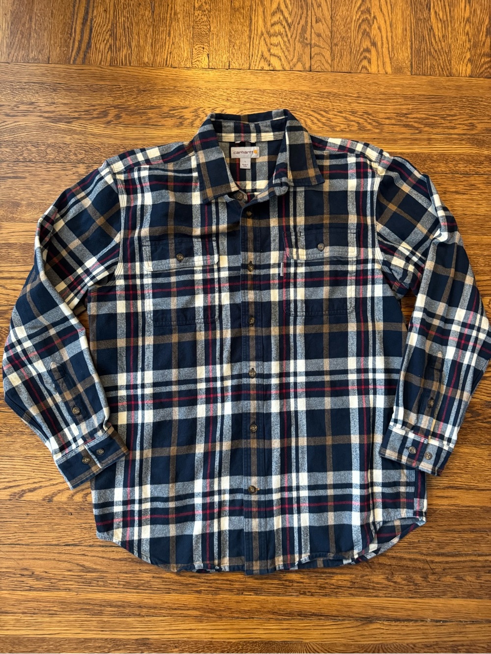 Carhartt Men’s Navy Plaid Long-Sleeve Flannel Shirt